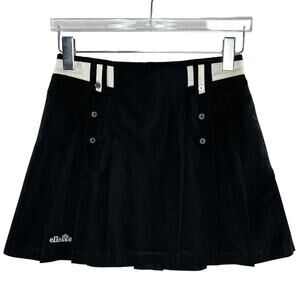 Ellesse 10 Womens Pleated Mini Skirt Black White Detail Girlie 90s Grunge